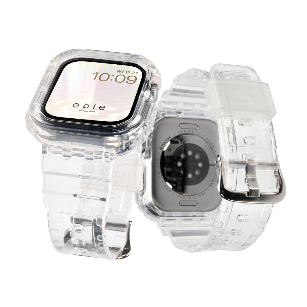 【シリーズ11・SE3対応】アップルウォッチ バンド クリア 一体型　ベルト 透明 手首 細い  apple watch series  10 9 8 SE2 7 SE 6 5 4 対応 レディース メンズ Lady's Men's 40mm 41mm 44mm 45mm  clear band @クリアバンド
