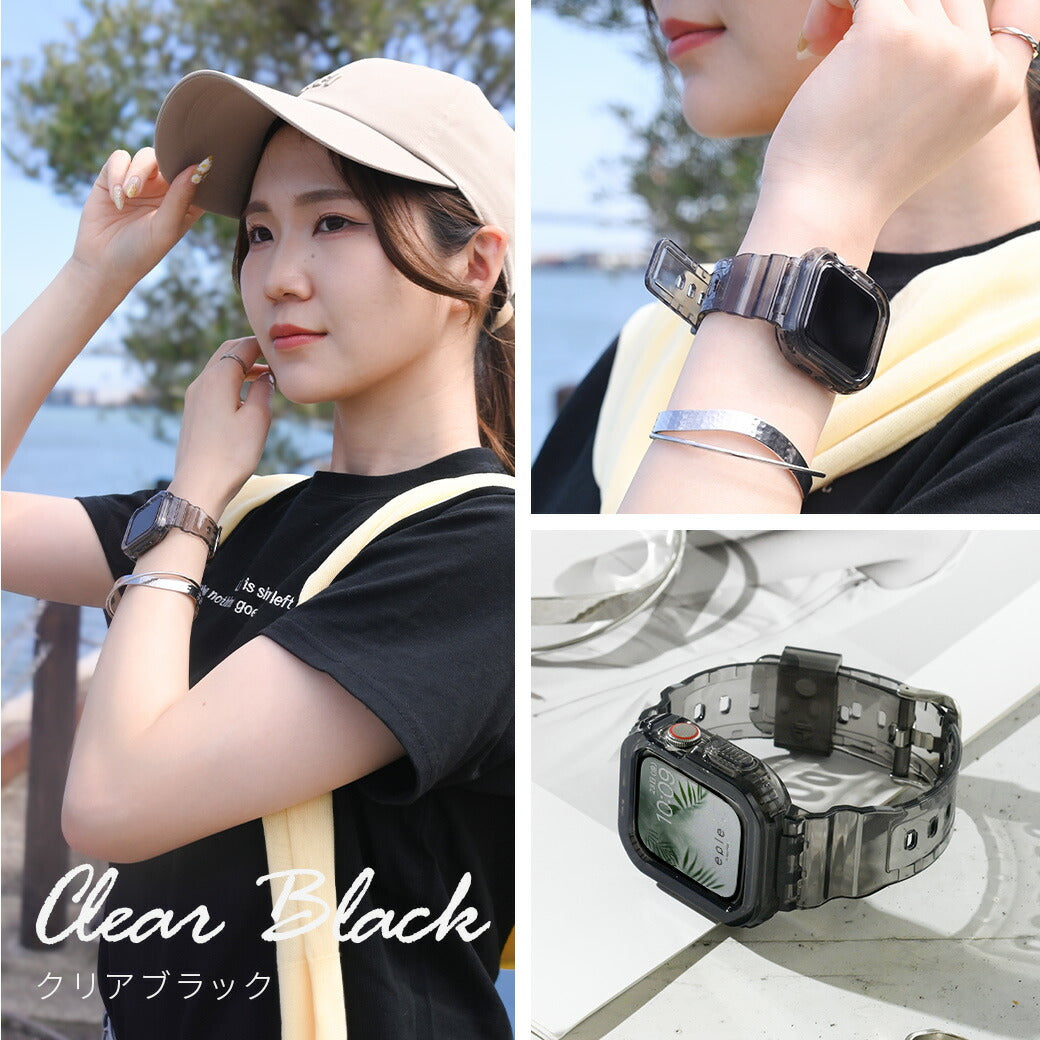 【シリーズ11・SE3対応】アップルウォッチ バンド クリア 一体型　ベルト 透明 手首 細い  apple watch series  10 9 8 SE2 7 SE 6 5 4 対応 レディース メンズ Lady's Men's 40mm 41mm 44mm 45mm  clear band @クリアバンド