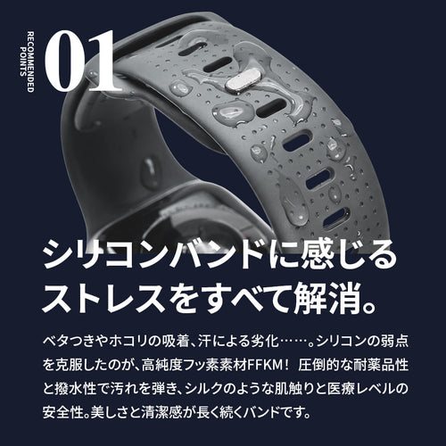 【最高級フッ素ゴム】Apple Watch バンド メンズ  スポーツ シリコン ラバー 蓄光  45mm 44mm （アップルウォッチ ベルト）@ラギッド FFKMドット