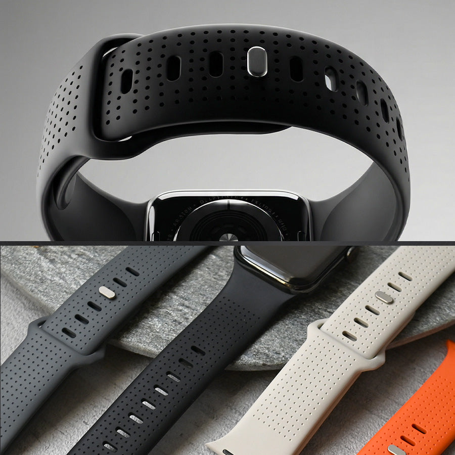 【最高級フッ素ゴム】Apple Watch バンド メンズ  スポーツ シリコン ラバー 蓄光  45mm 44mm （アップルウォッチ ベルト）｜ SOLID FFKMドット