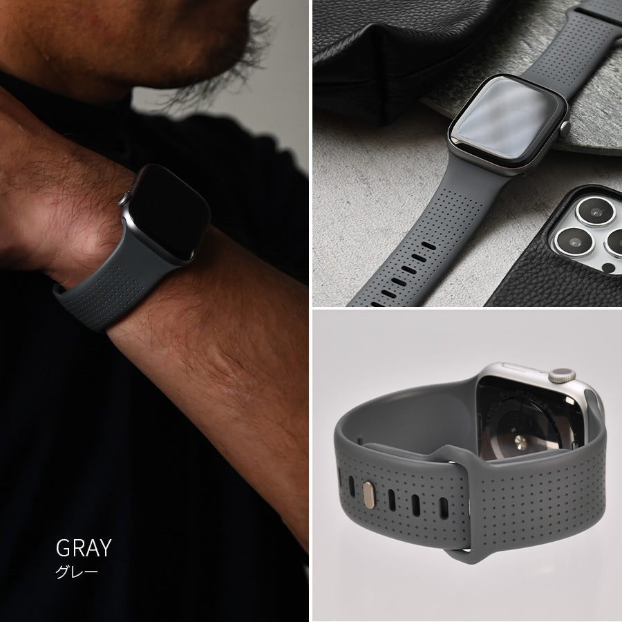 【最高級フッ素ゴム】Apple Watch バンド メンズ  スポーツ シリコン ラバー 蓄光  45mm 44mm （アップルウォッチ ベルト）｜ SOLID FFKMドット