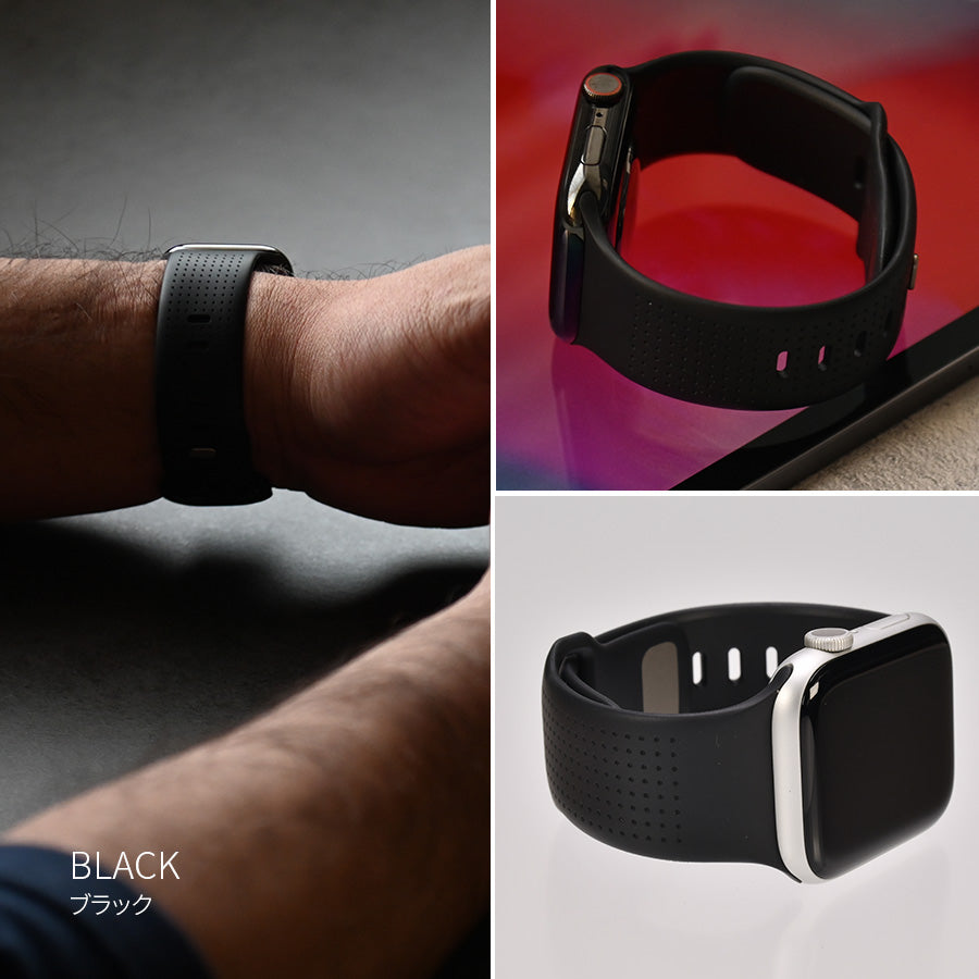 【最高級フッ素ゴム】Apple Watch バンド メンズ  スポーツ シリコン ラバー 蓄光  45mm 44mm （アップルウォッチ ベルト）｜ SOLID FFKMドット