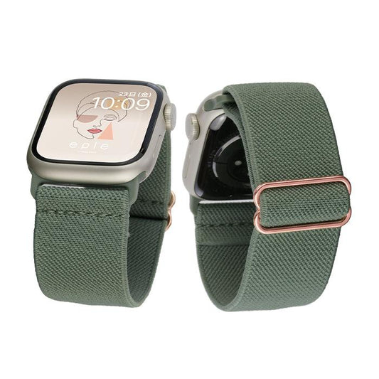 ソロループ コンパチブル Apple Watch バンド 41mm 40mm 38mm 編み込み ナイロン ゴム ストラップ スポーツループ リストバンド女性 男性 伸縮性 ブレスレット おしゃれ 蒸れない かぶれない 人気  睡眠 アップルウォッチ バンド 46mm 42mm 49mm 44mm 45mm 44mm シリーズ 10 9 8 7 SE 6 5 4 3 2 1  りんご堂 イージーバンド カーキ 緑