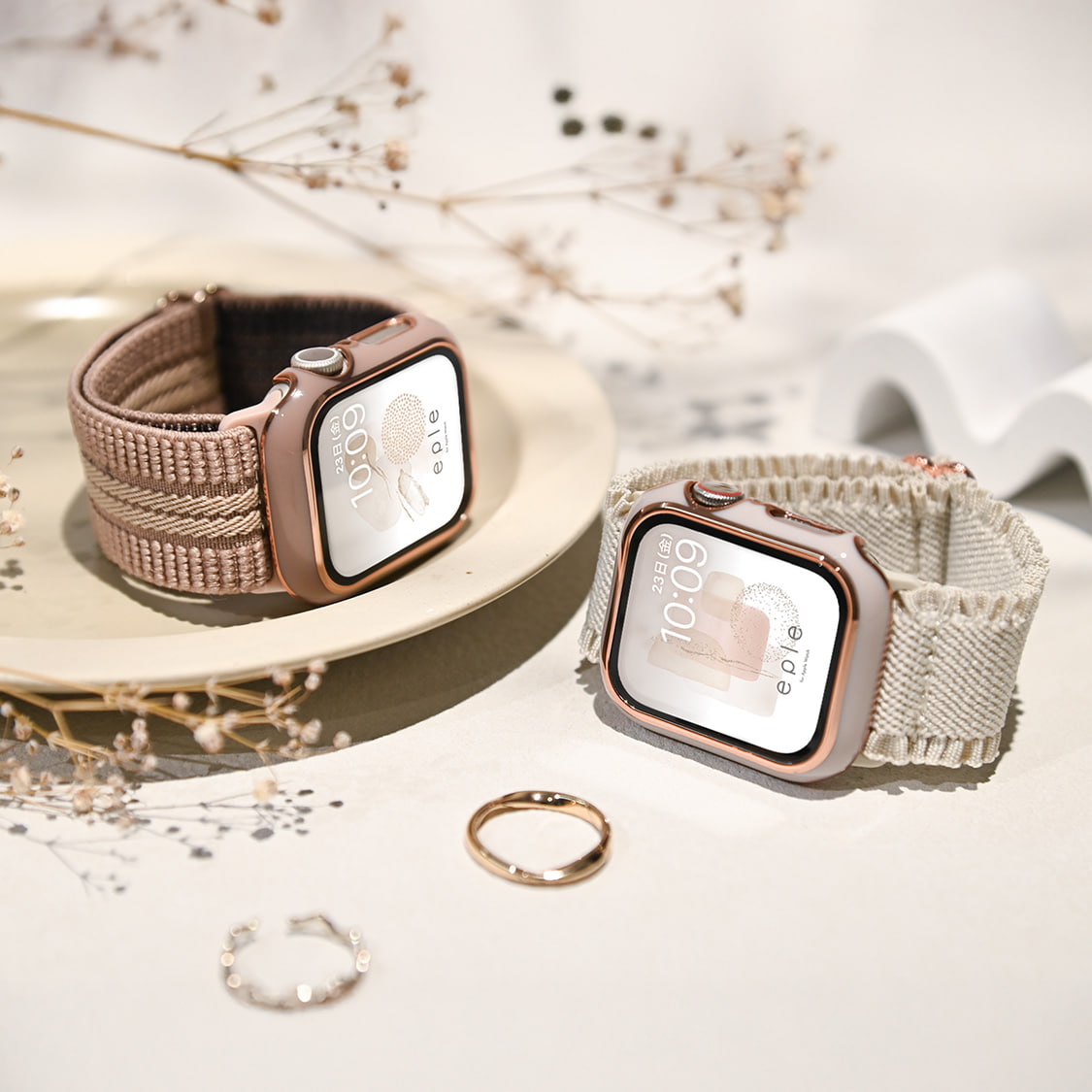 【快適で可愛い】AppleWatch バンド レディース 蒸れにくい かわいい 花 フリル ナイロン @イージーバンドSweet