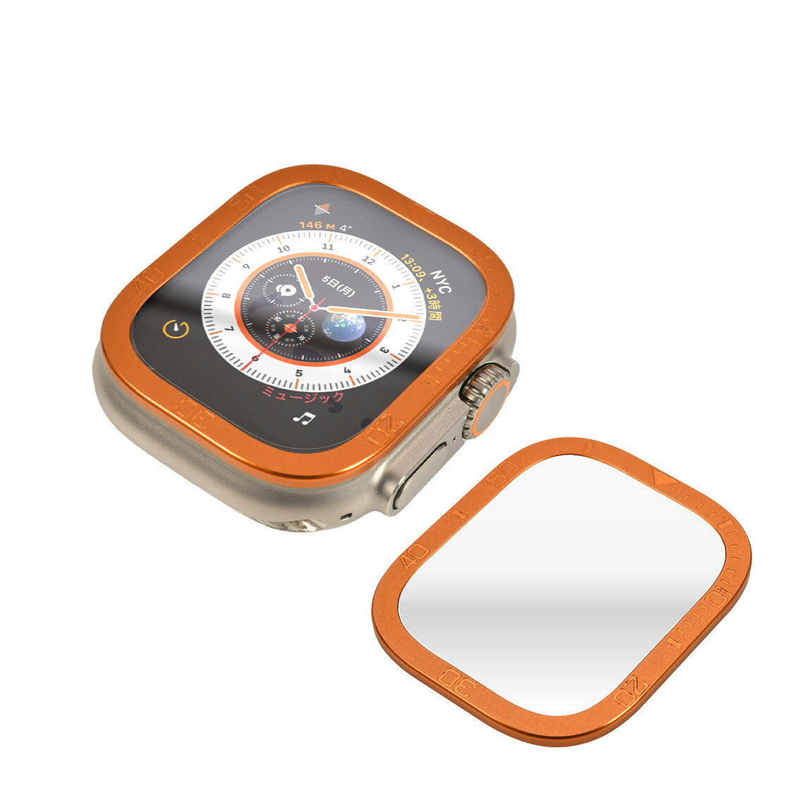 Apple Watch アップルウォッチ 49mm ウルトラ 専用 液晶 画面 保護 フィルム カバー クリア 強化ガラス 貼り付け簡単 | FFU 覗き見防止 文字盤刻印 チタン シルバー