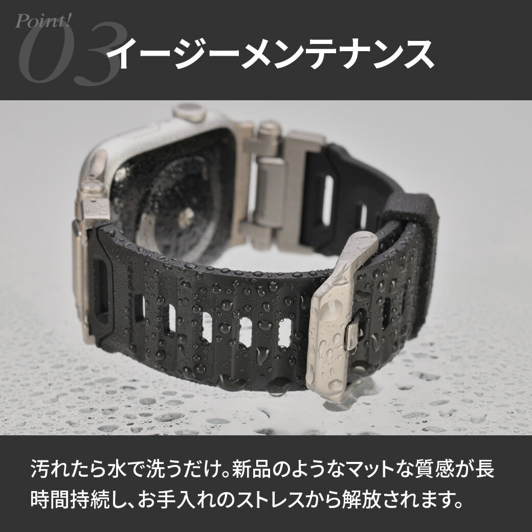 【シリーズ11・SE3・Ultra3対応】 アップルウォッチ バンド メンズ ベルト フッ素ゴム シリコン 高級 ウルトラ ハイクラス ブラック アクティブ アイウォッチ appleウォッチバンド  11 se3 10 9 ultra2 8 ultra se2 7 @ラギット FKM ラフ