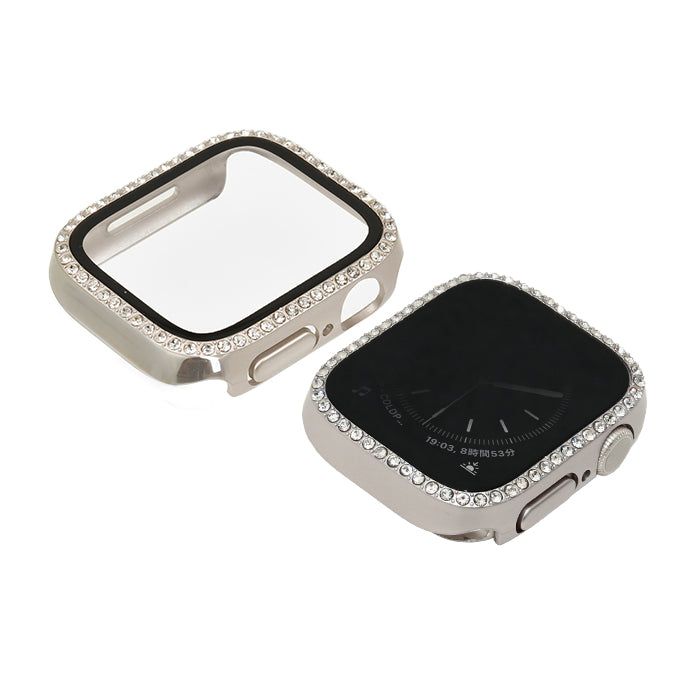 キラキラ ラインストーン アップル ウォッチ カバー series 11 10 9 8 SE2 7 6 se se3 5 4  対応 保護 かわいい ケース  くすみ 高級 カラー 40mm 41mm 42mm 45mm 46mm apple watch Apple Watch シリーズ おしゃれ おすすめ 全面 覗き見 ギャル 送料無料 女性 人気 レディース グリッターカバー りんご堂 新色 シルバー
