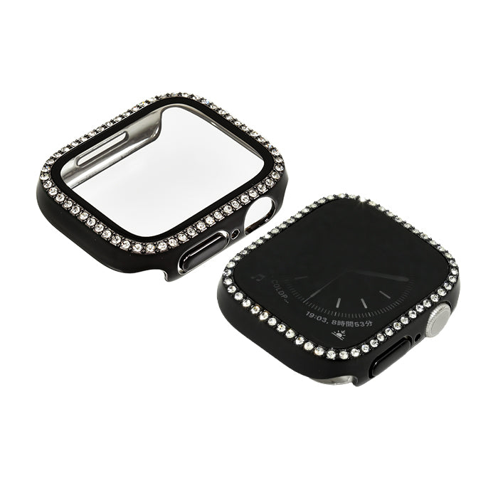 キラキラ ラインストーン アップル ウォッチ カバー series 11 10 9 8 SE2 7 6 se se3 5 4  対応 保護 かわいい ケース  くすみ 高級 カラー 40mm 41mm 42mm 45mm 46mm apple watch Apple Watch シリーズ おしゃれ おすすめ 全面 覗き見 ギャル 送料無料 女性 人気 レディース グリッターカバー りんご堂 新色 ブラック 黒