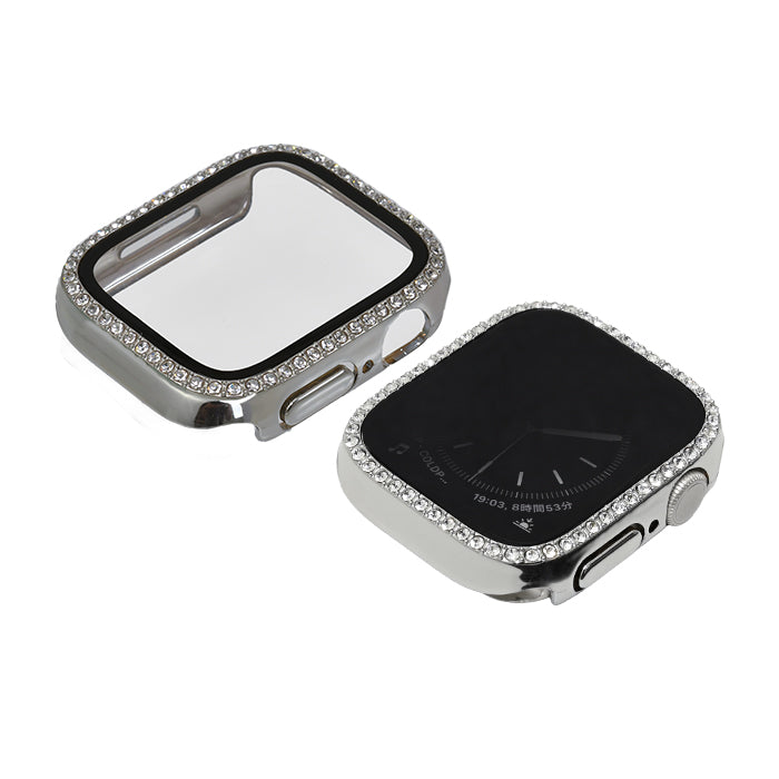 キラキラ ラインストーン アップル ウォッチ カバー series 11 10 9 8 SE2 7 6 se se3 5 4  対応 保護 かわいい ケース  くすみ 高級 カラー 40mm 41mm 42mm 45mm 46mm apple watch Apple Watch シリーズ おしゃれ おすすめ 全面 覗き見 ギャル 送料無料 女性 人気 レディース グリッターカバー りんご堂 シルバー
