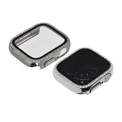 キラキラ ラインストーン アップル ウォッチ カバー series 11 10 9 8 SE2 7 6 se se3 5 4  対応 保護 かわいい ケース  くすみ 高級 カラー 40mm 41mm 42mm 45mm 46mm apple watch Apple Watch シリーズ おしゃれ おすすめ 全面 覗き見 ギャル 送料無料 女性 人気 レディース グリッターカバー りんご堂 シルバー