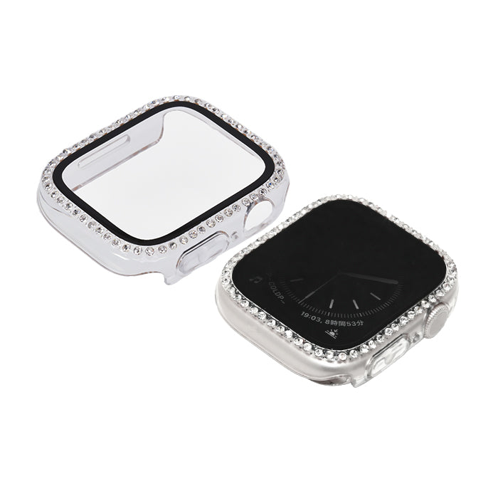 キラキラ ラインストーン アップル ウォッチ カバー series 11 10 9 8 SE2 7 6 se se3 5 4  対応 保護 かわいい ケース  くすみ 高級 カラー 40mm 41mm 42mm 45mm 46mm apple watch Apple Watch シリーズ おしゃれ おすすめ 全面 覗き見 ギャル 送料無料 女性 人気 レディース グリッターカバー りんご堂 クリア 透明