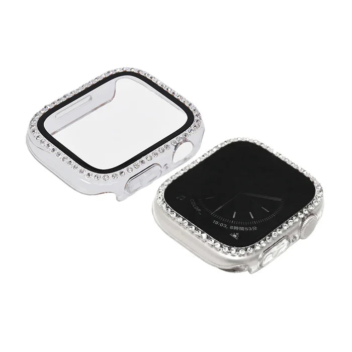 キラキラ ラインストーン アップル ウォッチ カバー series 11 10 9 8 SE2 7 6 se se3 5 4  対応 保護 かわいい ケース  くすみ 高級 カラー 40mm 41mm 42mm 45mm 46mm apple watch Apple Watch シリーズ おしゃれ おすすめ 全面 覗き見 ギャル 送料無料 女性 人気 レディース グリッターカバー りんご堂 クリア 透明