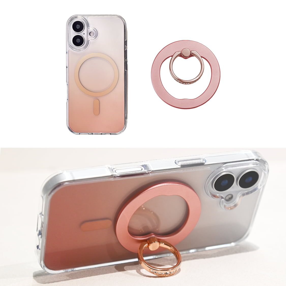 りんご堂 耐衝撃 透明 黄ばまない iPhone ケース クリア MagSafe マグセーフ   iPhone15 ProMaxPlusiPhone15iPhone14ProMaxiPhoneSESE3第3世代iPhone13ケースiPhoneケースクリア透明iPhone1212SE2iPhone11iPhone8iPhone7アイフォンケース アイフォン 14アイフォンSE 韓国 クリアケース おしゃれ 可愛い グラデーションケース リングセット 