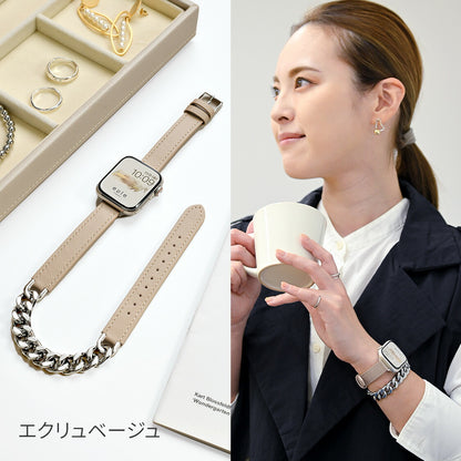 ラグジュアリーチェーン｜本革レザーとチェーンの二重巻きApple Watch（アップルウォッチ）バンド