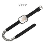 本革レザー と チェーン の 二重巻き Apple Watch （ アップルウォッチ ） バンド 女性 かわいい 結婚式 女子会 パーティ  |ラグジュアリーチェーン ブラック 黒
