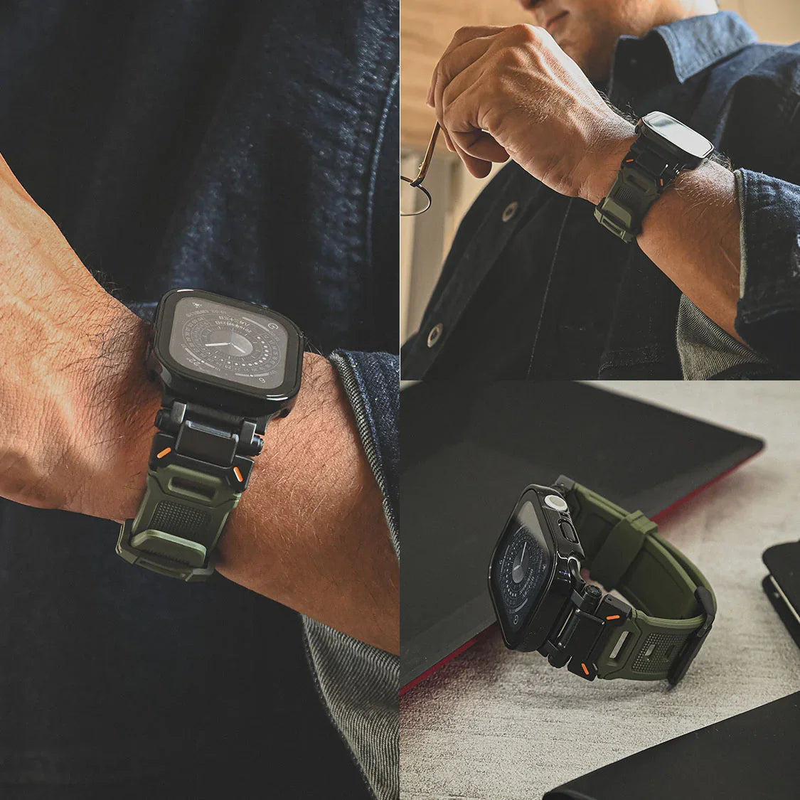 アップルウォッチ バンド apple watch ベルト レザー TPU 高級 45mm 44mm  42mm 46mm 49mm 男性 オシャレ かっこいい 耐水性 伸縮性 耐衝撃性 シリーズ 10 9 8 7 se 6 5 4 3 2 1 カジュアル アウトドア ｜りんご堂｜カタナ 刀 カーキ 緑