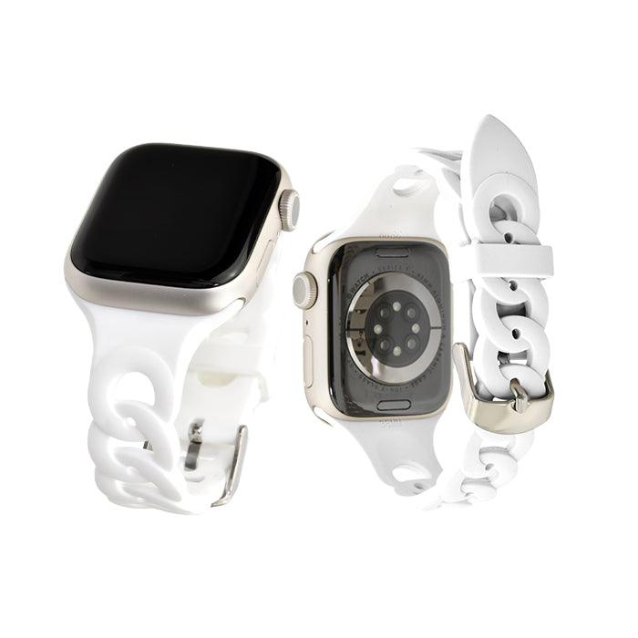 チェーン 型 シリコン AppleWatch （ アップルウォッチ ） バンド かわいい 通気性 ベルト38 40 41 42 44 45 mm 　|リアンリアン ホワイト 白