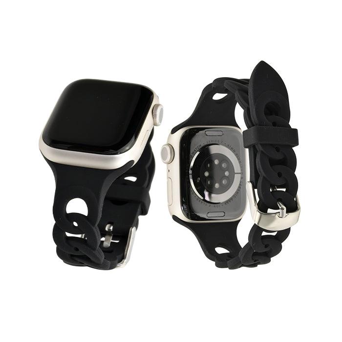 チェーン 型 シリコン AppleWatch （ アップルウォッチ ） バンド かわいい 通気性 ベルト38 40 41 42 44 45 mm 　|リアン 黒 ブラック