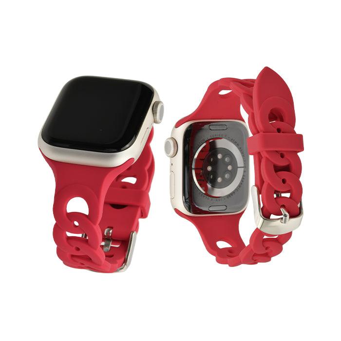 チェーン 型 シリコン AppleWatch （ アップルウォッチ ） バンド かわいい 通気性 ベルト38 40 41 42 44 45 mm 　|リアン 赤 レッド