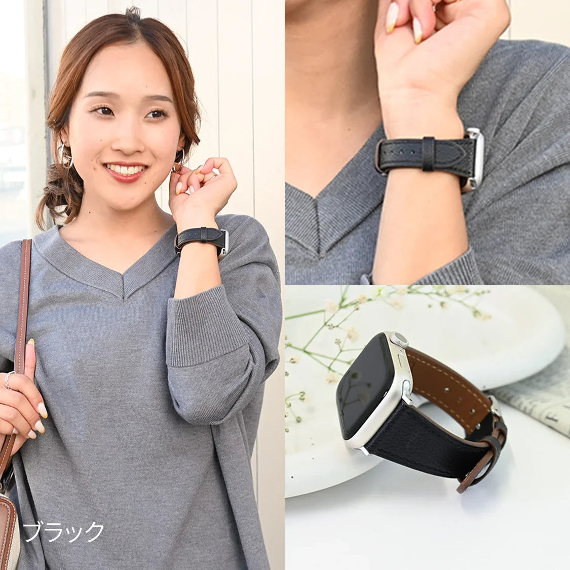 【ルーチェ】 アップルウォッチ バンド レディース 女性 おしゃれ 本革 くすみカラー ビジネス 仕事 49mm 46mm 45mm 44mm 42mm 41mm 40mm 38mm Apple Watch series 11 10 9 8 7 6 5 4 3 SE SE2 SE3 第2世代 ベルト ブランド 革 レザー   全機種対応 高級 メンズ かわいい くすみ 49mm Ultra りんご堂 ブラック 黒