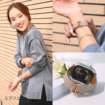 【ルーエ】 アップルウォッチ バンド レディース 女性 おしゃれ 本革 くすみカラー 45mm 44mm 42mm Apple Watch series 9 8 7 6 5 4 3 SE SE2 第2世代 ベルト ブランド 革 レザー 40mm 41mm 38mm 全機種対応 高級 かわいい 49mm Ultra りんご堂 くすみ  おしゃれ エクリュ ベージュ