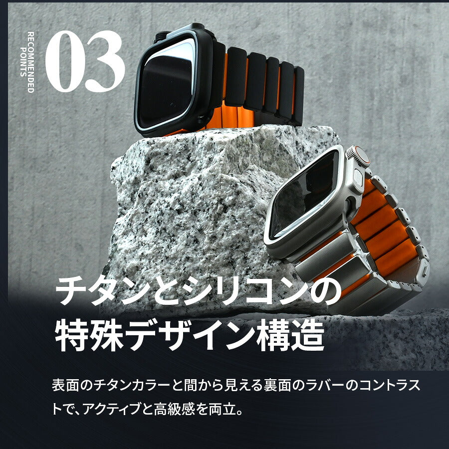 傷が付きにくい  Apple Watch チタン バンド 男性 【シリーズ11・SE3・Ultra3対応】  @ソリッド チタニウム ネオ