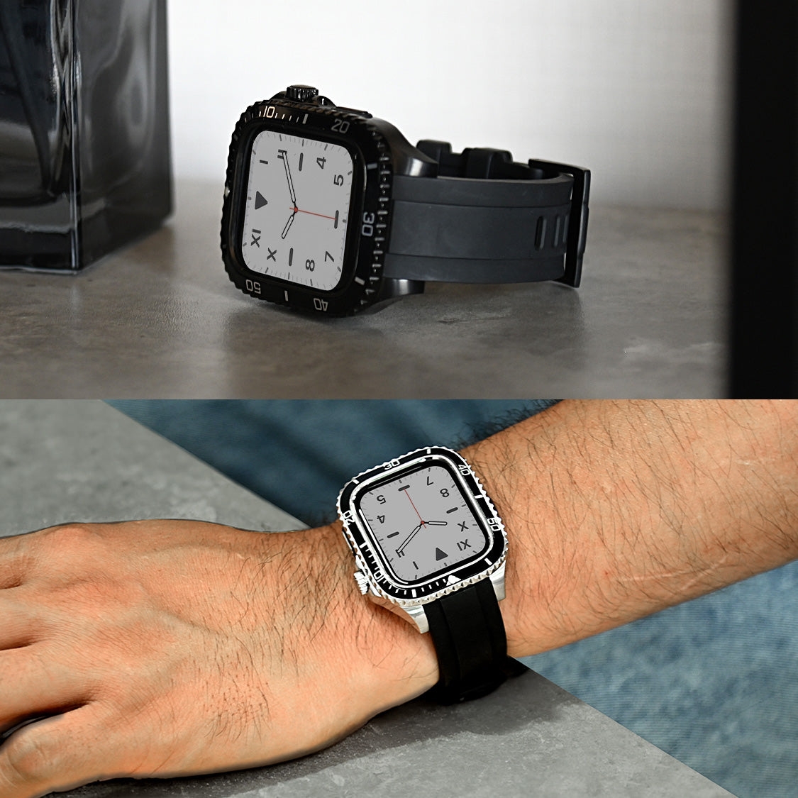 高級 ステンレス&ラバー アップルウォッチ バンド メンズ 男性 おすすめ 一体型 Apple Watch  |ソリッド クロノス