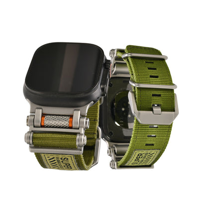 【ソリッド ローバー 】アップルウォッチ バンド メンズ Ultra ごつい カジュアル ナイロン ステンレス  ブラック シルバー アウトドア Apple Watchバンド 男性 ベルト ギア ミリタリー 耐腐食性  apple watch  series Ultra3 Ultra2 Ultra1 11 10 9 8 7 6 5 4 4 3 2 1 SE2 SE3 49mm 46mm 45mm 44mm 42mm  りんご堂  カーキ グリーン　緑