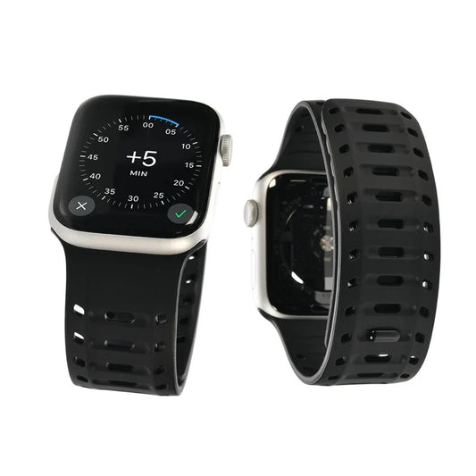 マグネットとピンで「ピタッとパチっと」しっかり固定 アップルウォッチ バンド メンズ ・男性 おすすめ シリコンApple Watch 登山 ランニング キャンプ  |ラギットマグネットバンド 黒 ブラック