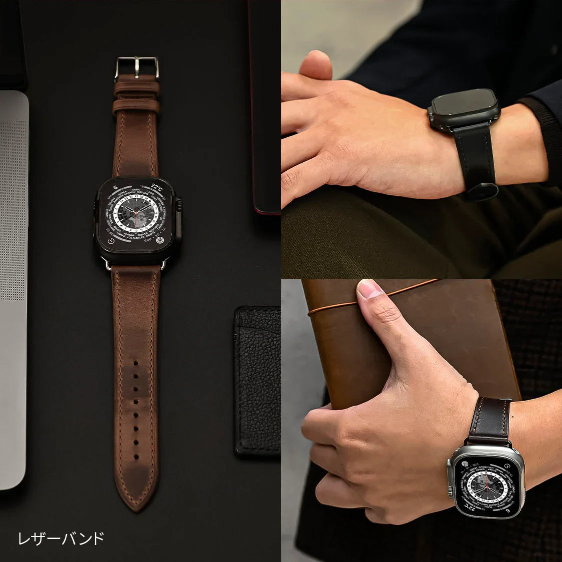 アップルウォッチ バンド ベルト レザー ホーウィン レザー 革 本革  apple watch series 10 9 8 ultra 7 SE 6 5 4 3 42 41 40 38mm 49 46 45 44 42 mm 革 黒 茶 ブランド スーツ  プレゼント ギフト 父の日 誕生日 ペア  30代 40代 50代 60代 りんご堂 OBLAVVA オブラバ ステッチあり