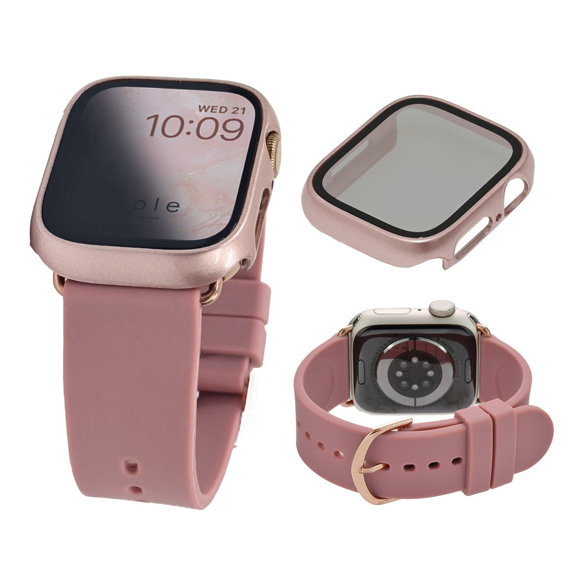 アップルウォッチ バンド シリコン 女性 レディース くすみカラー 肌触り デザイン 替え ベルト apple watch  10 9 8 7 6 5 4 3 2 1 SE  全シリーズ機種 対応 フェザーバンド ケース 保護ケース りんご堂 ピンク