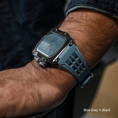 ごつい 一体型 Apple Watch バンド 44mm 45mm 49mm シリコン TPU ケース付き 頑丈な メンズ 男性 ベルド スポーツバンド アウトドア 登山 キャンプ Series ULTRA3  11 10 9/8/7 46mm 45mm SE3 SE2/6/5/4/SE 44mm Ultra 49mm 42mm  対応 耐衝撃性 防水 落下防止 装着簡単 Watch 保護 高級 メンズ 人気 ブルーグレー 装着