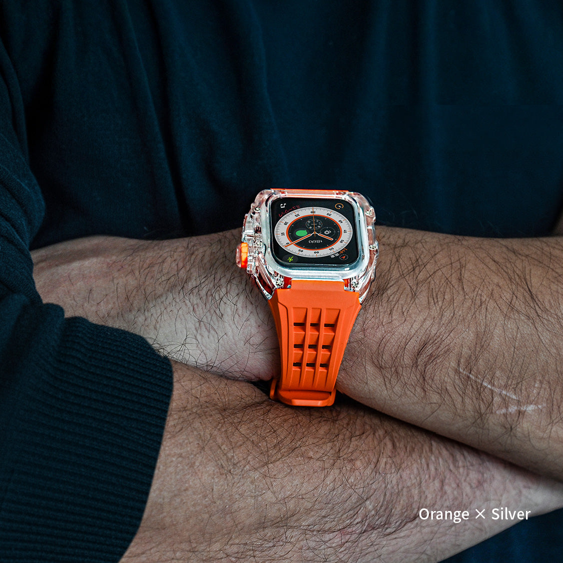 ごつい 一体型 Apple Watch バンド 44mm 45mm 49mm シリコン TPU ケース付き 頑丈な メンズ 男性 ベルド スポーツバンド アウトドア 登山 キャンプ Series ULTRA3  11 10 9/8/7 46mm 45mm SE3 SE2/6/5/4/SE 44mm Ultra 49mm 42mm  対応 耐衝撃性 防水 落下防止 装着簡単 Watch 保護 高級 メンズ 人気 装着 オレンジ