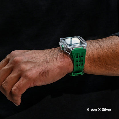 ごつい 一体型 Apple Watch バンド 44mm 45mm 49mm シリコン TPU ケース付き 頑丈な メンズ 男性 ベルド スポーツバンド アウトドア 登山 キャンプ Series ULTRA3  11 10 9/8/7 46mm 45mm SE3 SE2/6/5/4/SE 44mm Ultra 49mm 42mm  対応 耐衝撃性 防水 落下防止 装着簡単 Watch 保護 高級 メンズ 人気 装着 緑 グリーン