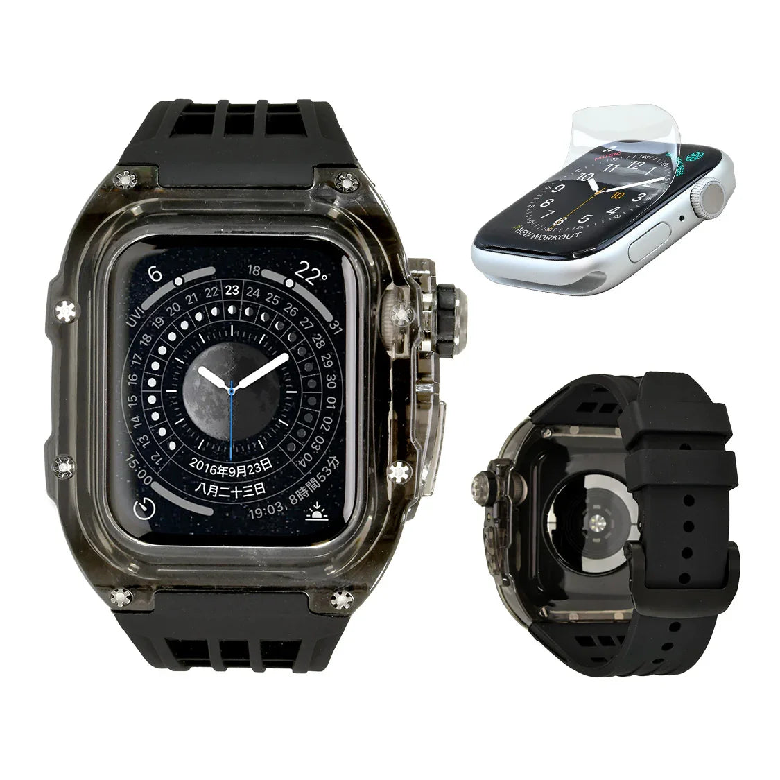 一体型 アップルウォッチ バンド メンズ  衝撃 防水 ベルト Apple Watch band 【シリーズ11・SE3・Ultra3対応】｜ソリッドスケルトン