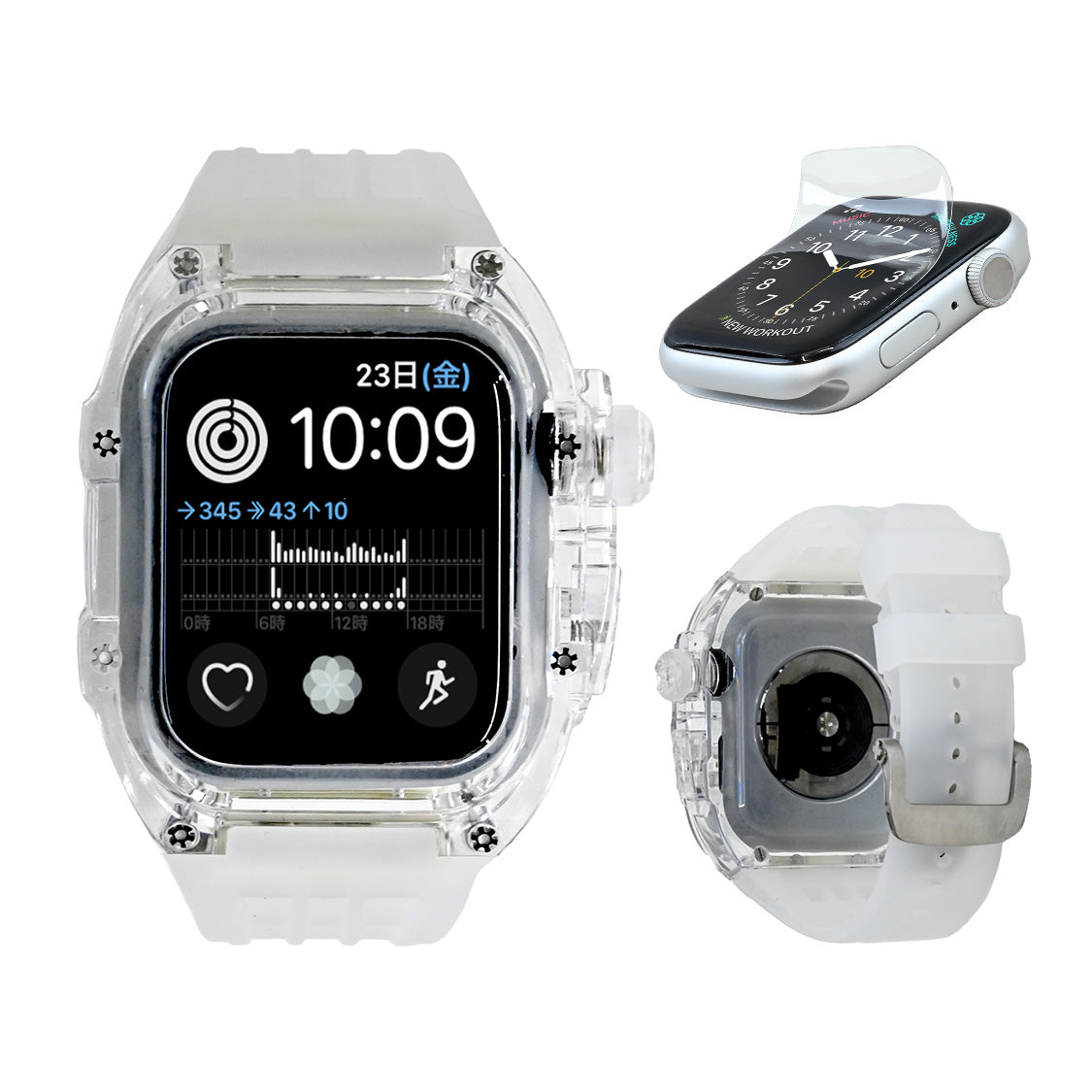 一体型 アップルウォッチ バンド メンズ ごつい 衝撃 防水 ベルト Apple Watch band 【シリーズ11・SE3・Ultra3対応】｜ソリッドスケルトン