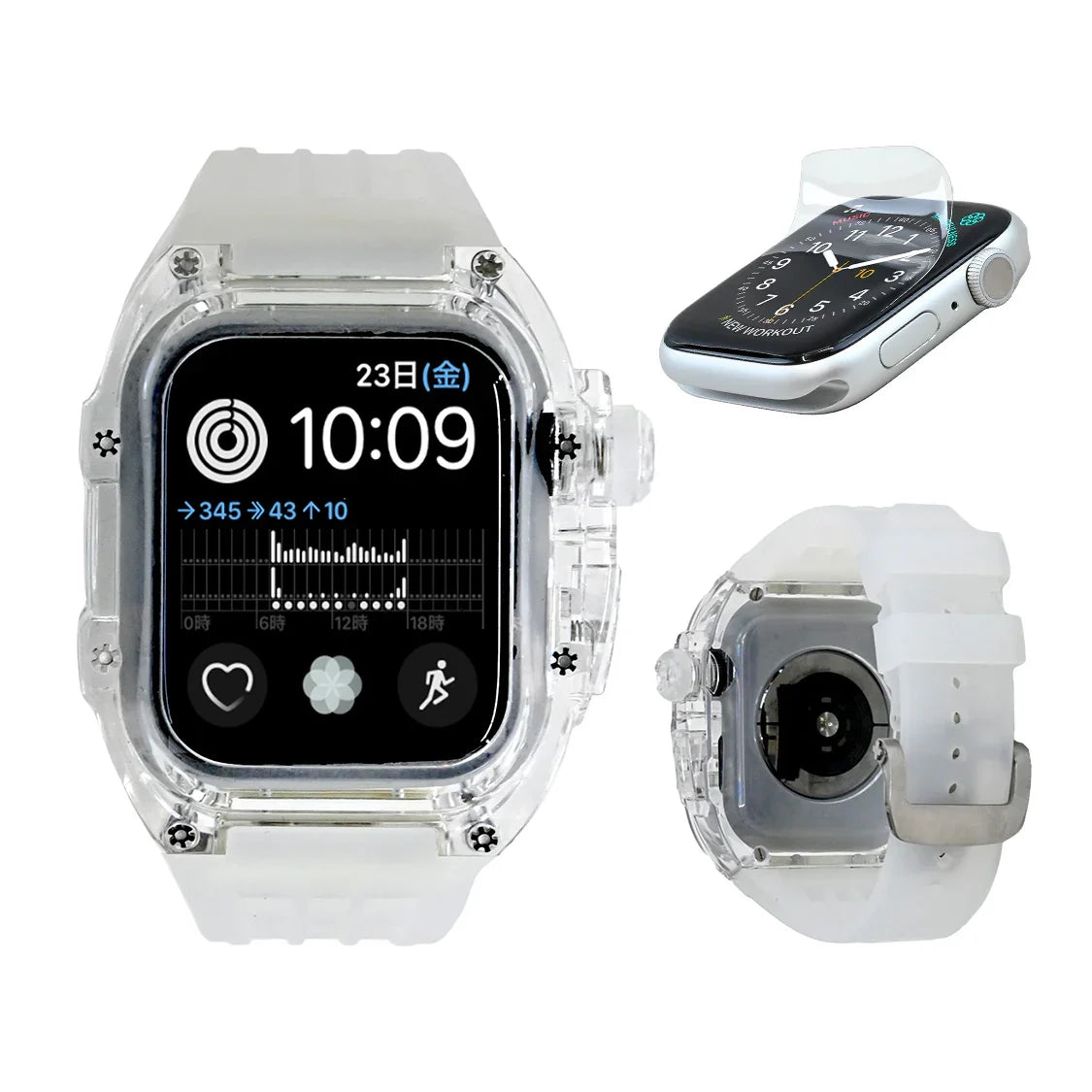 一体型 アップルウォッチ バンド メンズ  衝撃 防水 ベルト Apple Watch band 【シリーズ11・SE3・Ultra3対応】｜ソリッドスケルトン