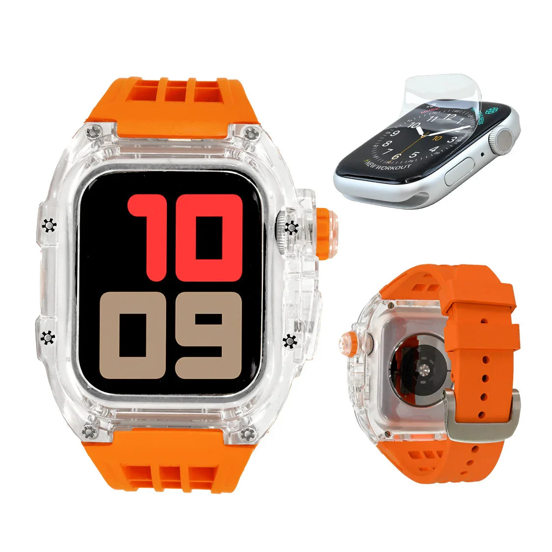 一体型 アップルウォッチ バンド メンズ  衝撃 防水 ベルト Apple Watch band 【シリーズ11・SE3・Ultra3対応】｜ソリッドスケルトン