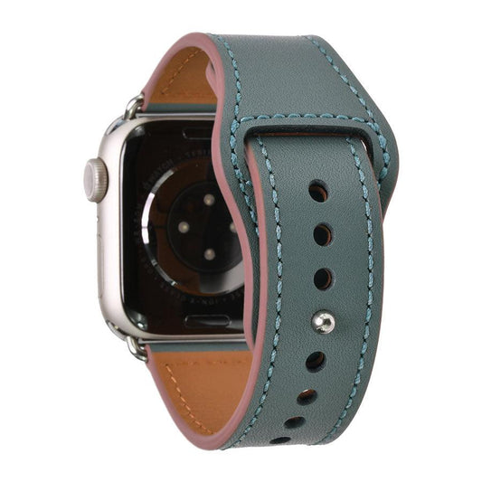 本革 レザー アップルウォッチ バンド Apple Watch ベルト 腕時計バンド 初めて 高見え 仕事 ビジネス シンプル 金属アレルギー りんご堂 スマートレザーバンド くすみ ニュアンスカラー ティアグリーン グリーン 緑