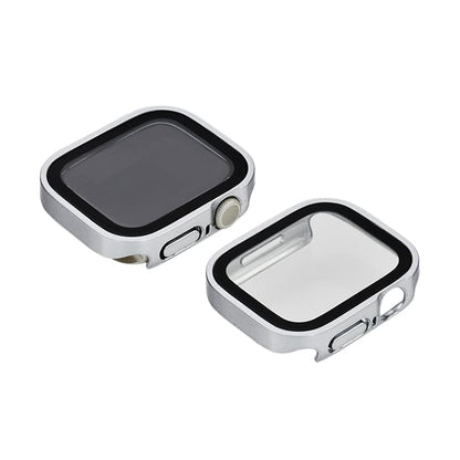 全面 保護カバー ガラス付き AppleWatch （ アップルウォッチ ） ケース フレーム 40 41 42 44 45 46 49mm ウルトラ メンズ レディース メンズ カジュアル 【series10対応】耐衝撃性 強い  | スマートカバー マット シルバー