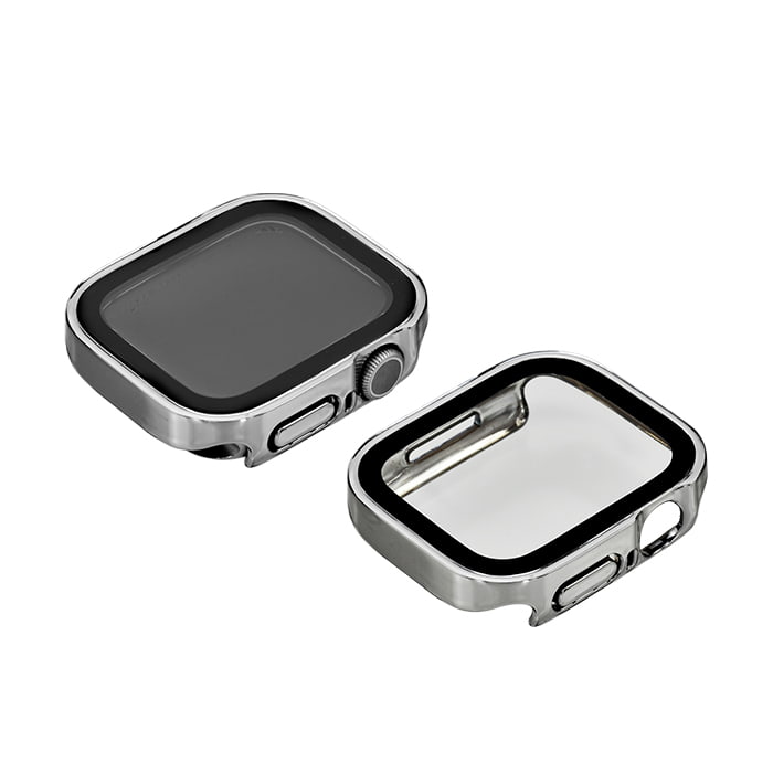 全面 保護カバー ガラス付き AppleWatch （ アップルウォッチ ） ケース フレーム 40 41 42 44 45 46 49mm ウルトラ メンズ レディース メンズ カジュアル 【series10対応】耐衝撃性 強い  | スマートカバー シルバー 銀