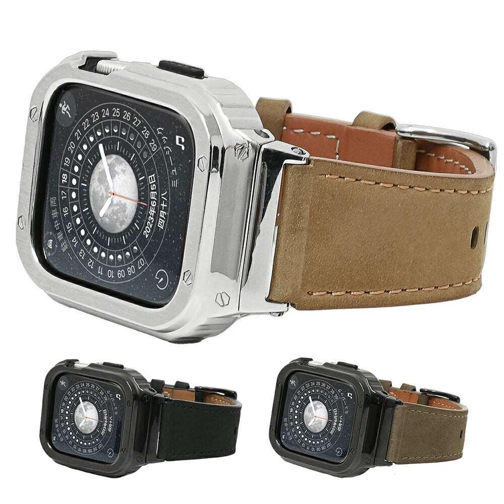Apple Watch アップルウォッチ 本革 ヴィンテージ 調 レザー バンド ベルト 一体型 ごつめ ごつい 3色  アンティーク 40mm 41mm 42mm 44mm 45mm 49mm メンズ 男性 人気プレゼント ギフト Series 10 9 8 7 6 5 4  ultra 2 SE 2 ソリッドシリーズ ブラウン ブラック　焦茶