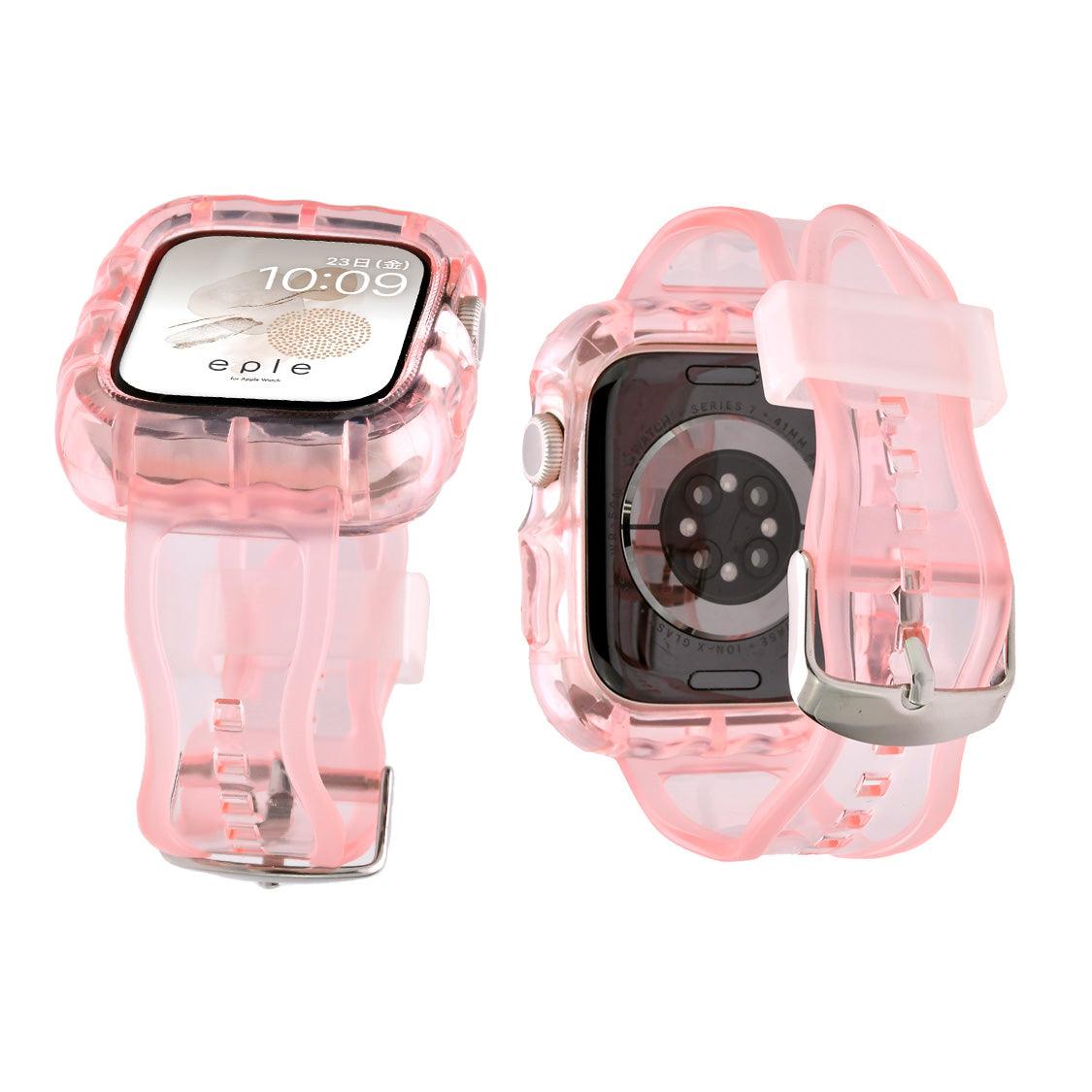 クリア ・ 透明 で波のような形が かわいい アップルウォッチ バンド Apple Watch ベルト TPUバンド  女性 レディース ウェーブクリアバンド  Apple Watch Series 4・5・6・SE・7・SE2・8・9 40mm/41mm/44mm/45mm りんご堂  ピンク