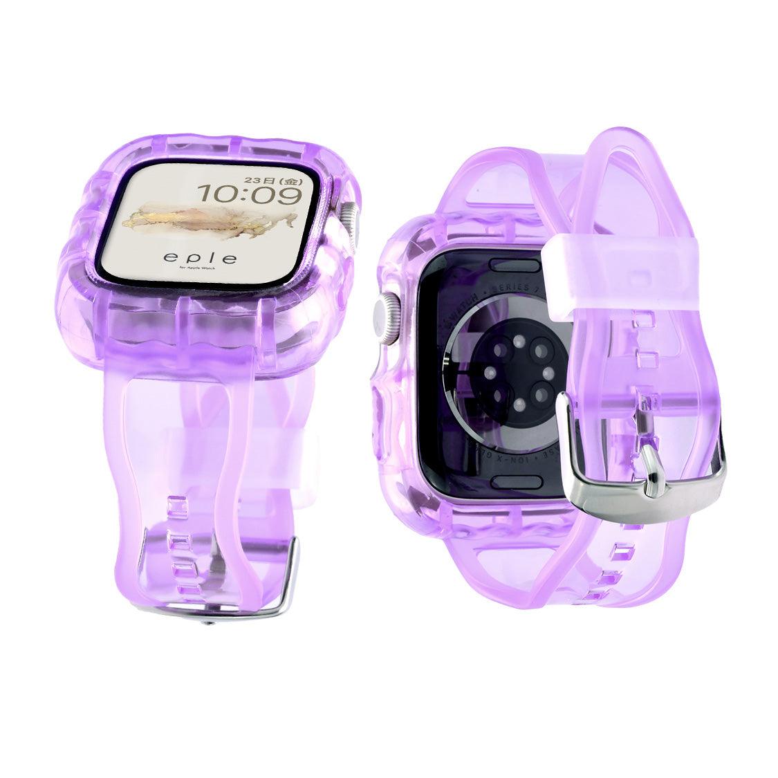 クリア ・ 透明 で波のような形が かわいい アップルウォッチ バンド Apple Watch ベルト TPUバンド  女性 レディース ウェーブクリアバンド  Apple Watch Series 4・5・6・SE・7・SE2・8・9 40mm/41mm/44mm/45mm りんご堂  パープル 紫