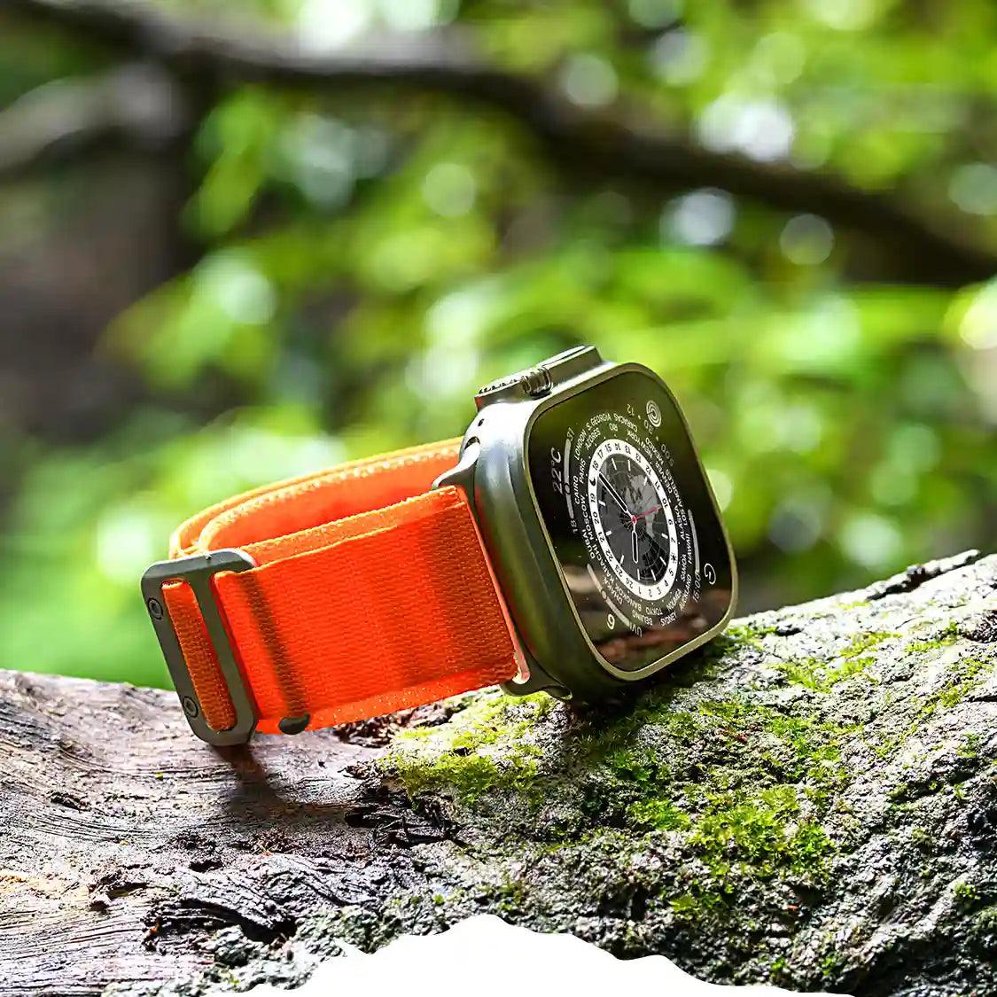 アウトドア におすすめ ナイロン Apple Watch ultra メンズ スポーツ バンド 柔軟 軽い アップルウォッチ バンド  ベルト 10 9 8 9 SE2 7 6 SE 5 4 3 49mm 46mm 45mm 44mm 42m 41mm |トレッキングループ オレンジ