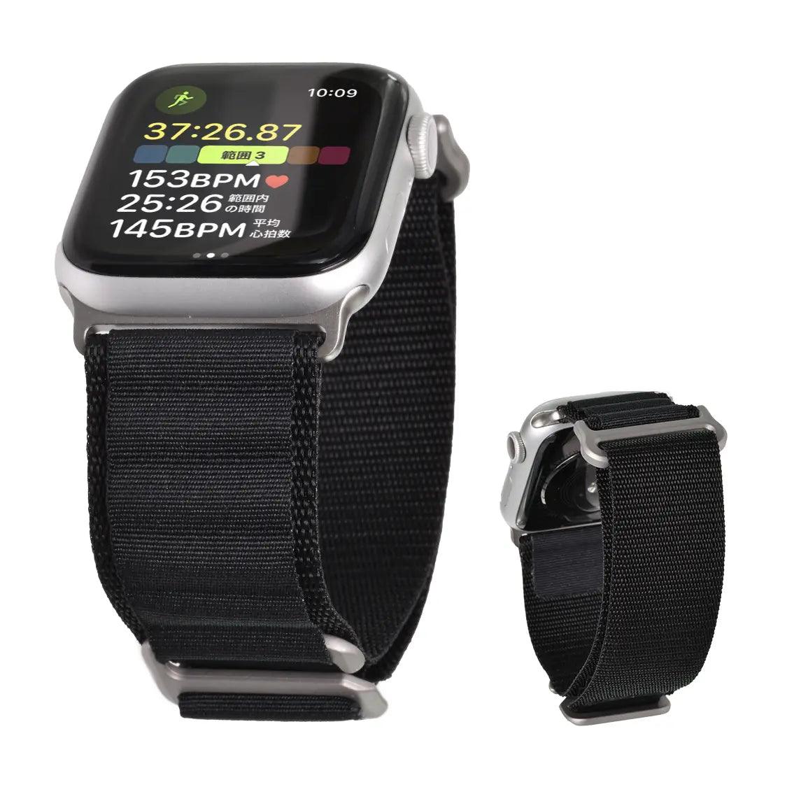 アウトドア ナイロン Apple Watch ultra バンド 柔軟 軽い アップルウォッチ バンド  ベルト 10 9 8 9 SE2 7 6 SE 5 4 3 49mm 46mm 45mm 44mm 42m 41mm メンズ アップルウォッチ バンド  | トレッキングループ 黒 ブラック