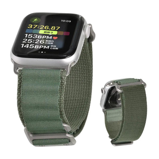 アウトドア ナイロン Apple Watch ultra バンド 柔軟 軽い アップルウォッチ バンド  ベルト 10 9 8 9 SE2 7 6 SE 5 4 3 49mm 46mm 45mm 44mm 42m 41mm メンズ アップルウォッチ バンド  | トレッキングループ グリーン 緑 アースカラー