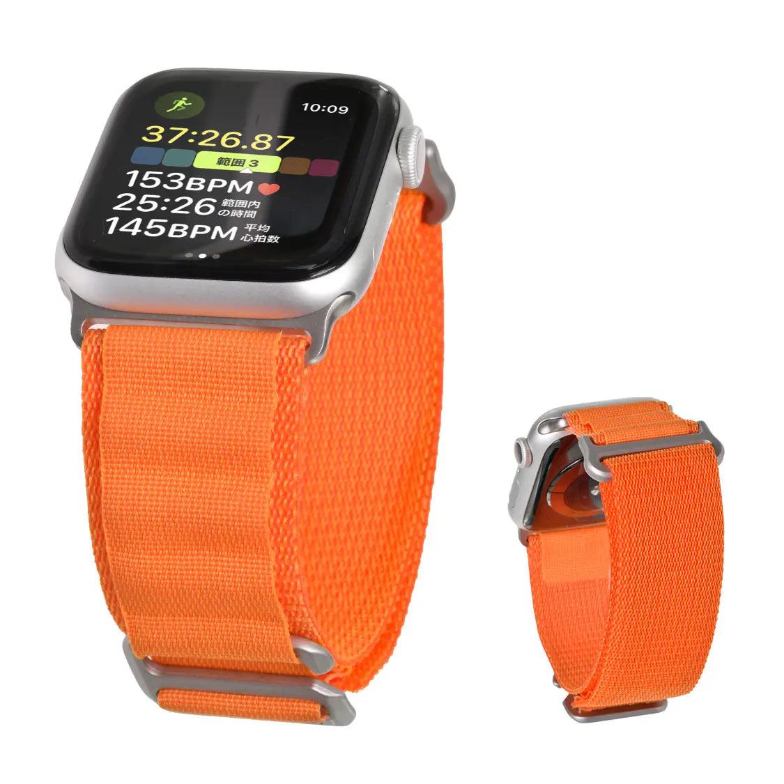 アウトドア ナイロン Apple Watch ultra バンド 柔軟 軽い アップルウォッチ バンド  ベルト 10 9 8 9 SE2 7 6 SE 5 4 3 49mm 46mm 45mm 44mm 42m 41mm メンズ アップルウォッチ バンド  | トレッキングループ オレンジ